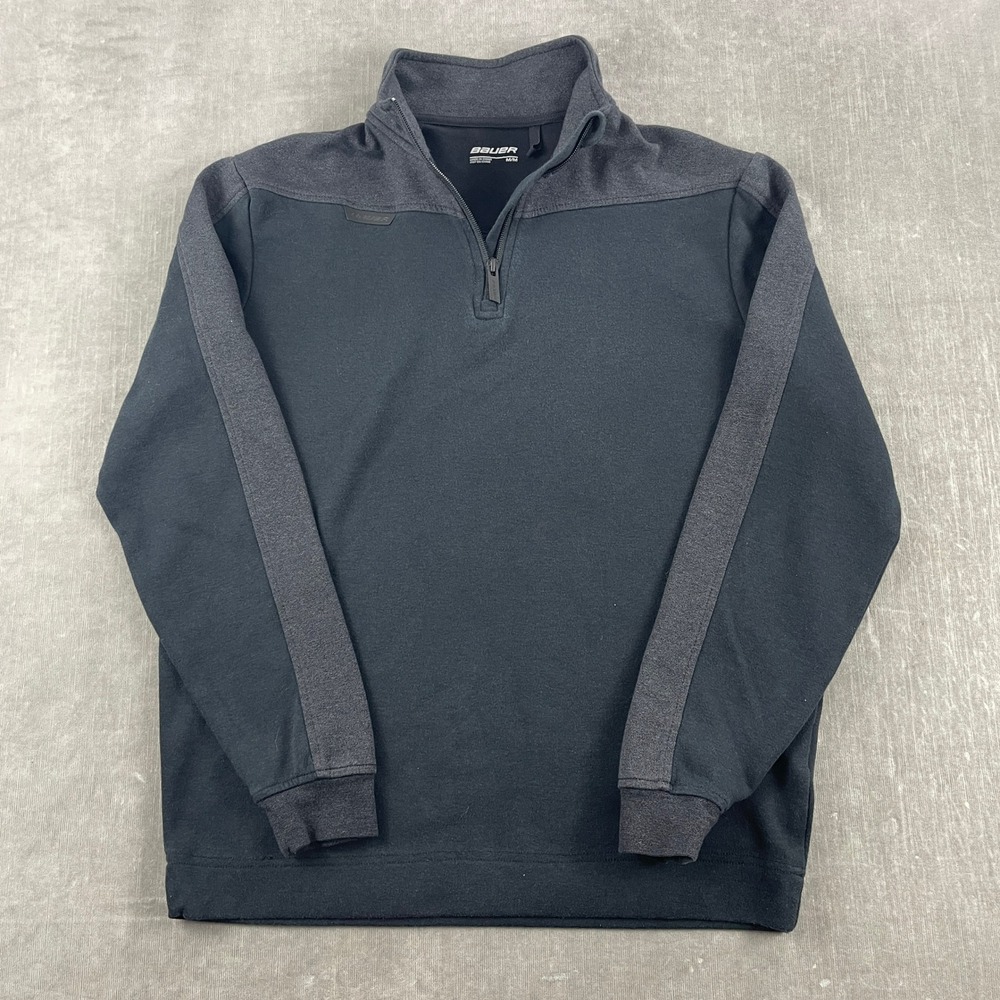Bauer Mens Medium Black Gray Quarter Zip Pullover Athletic Training Fleece Top